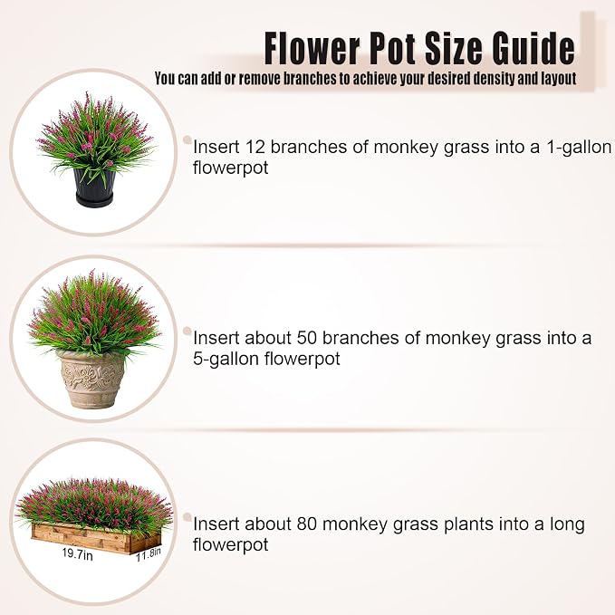 alyptus 12 Bundles Artificial Plants Outdoor Fake Monkey Grass with Flowers for Pot Garden Verandah Decor (Pink Flowers)