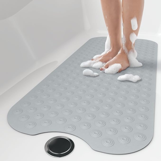 OTHWAY Reverse Suction Cup Bath Mat: 39x16 inch Extra Long Bathmat│Perfect for Ordinary or Refinished Bath Tubs │Made of Nature Rubber│Protect Your Bathtub (Grey)