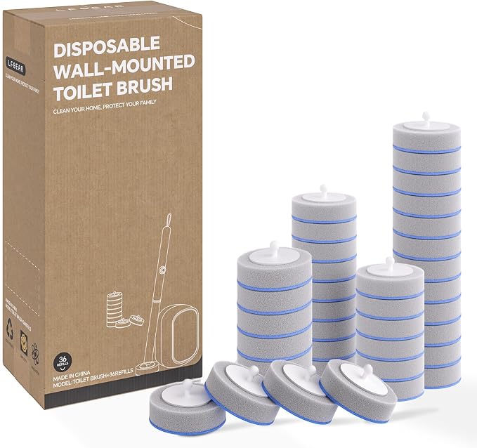 Disposable Toilet Cleaning System - Toilet Brush Kit with 36 High-Performance Refills, Wall Mounted Toilet Brush and Holder for Deep Cleaning Bathroom (36 Refills)