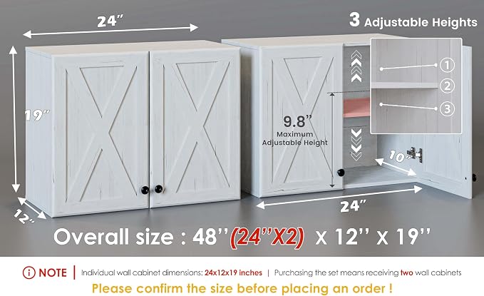 FIMELLO Wall Cabinet, Bathroom Wall Cabinet, Farmhouse Wall Mounted Cabinets for Kitchen Garage Laundry Storage, Medicine Cabinet with 2 Door and Shelf, Laundry Room Wall Cabinets, White Grain
