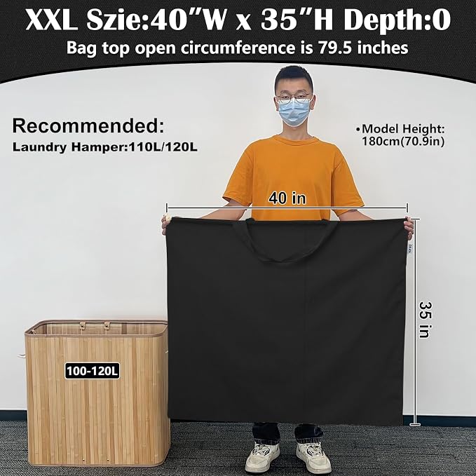 Canvas Laundry Bag 40"W x35"H, Extra Large Heavy Duty Storage Bag XXL Black | Thick Canvas Fabric, with Handles & Drawstring Closure, Washable Clothes Sack, 1 Pack