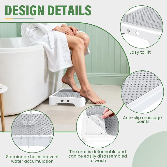 SOYO Mobility One Step Stool Platform for Adults & Elderly, White-Gray | Adjustable Small Step Riser for Seniors, Indoor Outdoor Non-Slip Standing Support Portable Low Step for Car, Bed, Bathroom
