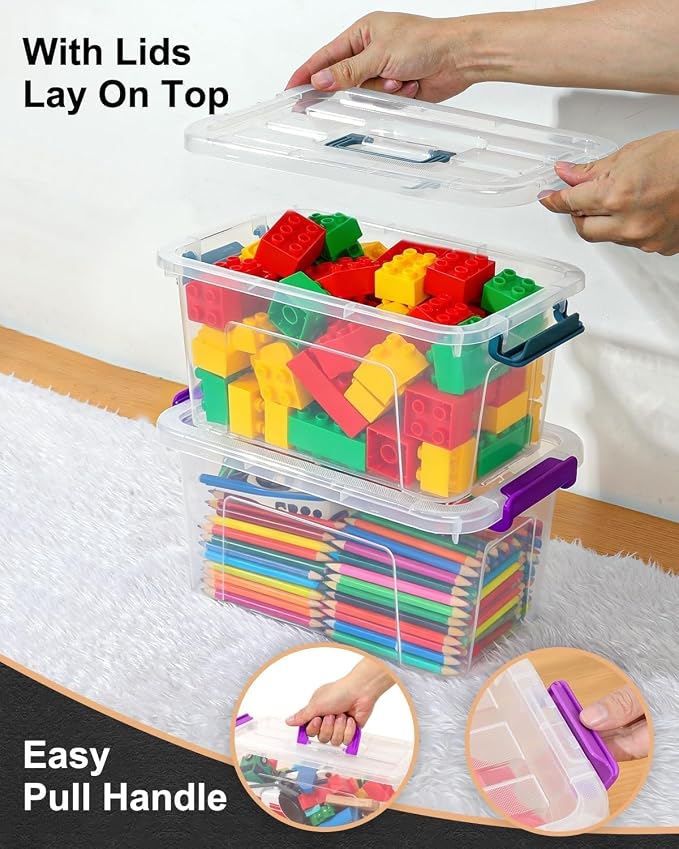 7Qt Storage Bins with Lids,6-Pack Clear Stackable Storage Containers With Lids Buckle Latches.Perfect for LEGO, Crafts, Office Supplies, and Dorm Room Organization,(Clear)