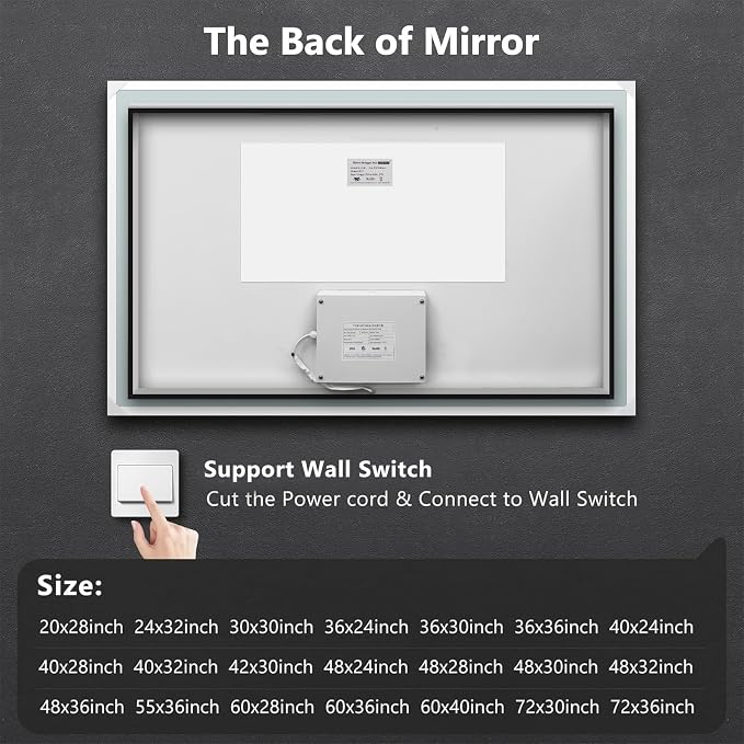 ROOMTEC 60x36 Inches LED Bathroom Mirror with Lights, Vanity Mirror with Front and Backlight, Smart Dimmable Anti-Fog LED Mirror for Bathroom, Memory Function, Tempered Glass (Horizontal)
