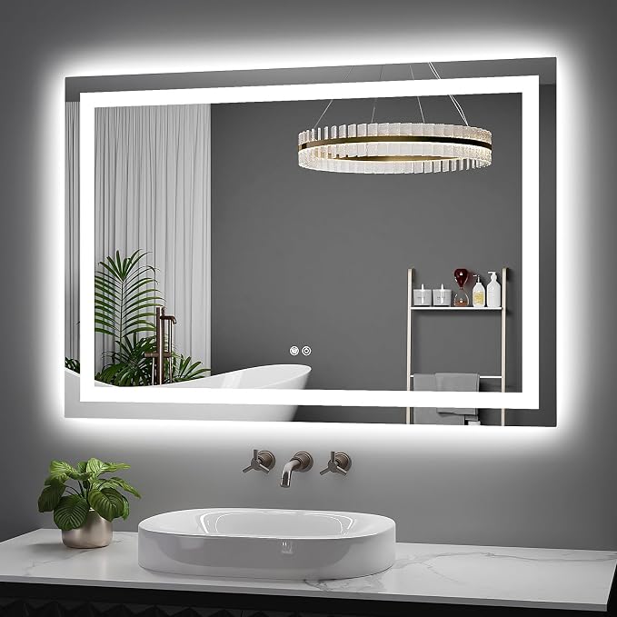 LED Bathroom Mirror 48"x30" Inch Lighted Bathroom Vanity Mirror with Lights, Large, Brighter Frontlit and Backlit Light up Anti Fog Mirror, Tempered Glass, 3-Color Dimmable, Memory Function
