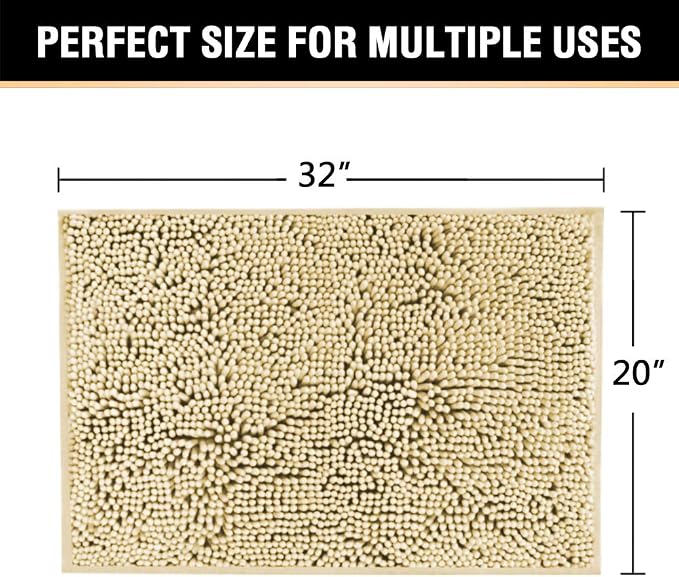 H.VERSAILTEX Ultra Soft Texture Chenille Plush Bath Rugs Floor Mats, Hand Tufted Bath Rug Non Slip Microfiber Door Mat for Kitchen/Entryway/Living Room, 32 by 20 inches, Beige