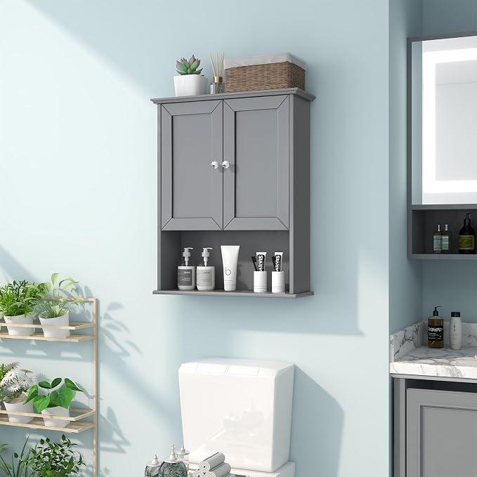 VANIRROR Wall Mounted Bathroom Cabinet 24x30 Inch Wood Over Toilet Storage | Above Toilet Medicine Cabinets with 2 Door & Adjustable Shelf for Kitchen, Laundry, Entryway,Durable MDF Construction