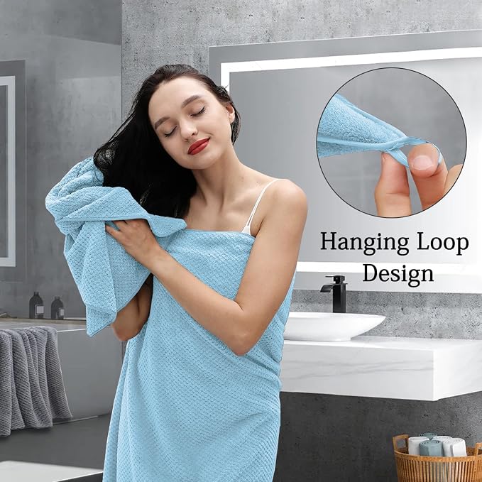 Hailea Extra Large Bath Towels Set 35x70 Inches - Blue Luxury 600 GSM Oversized Bath Sheet Towel,Ultra Soft Microfiber - Quick Dry,Highly Absorbent Shower Towels Spa Hotel Bathroom Towel Set (4-Pack)