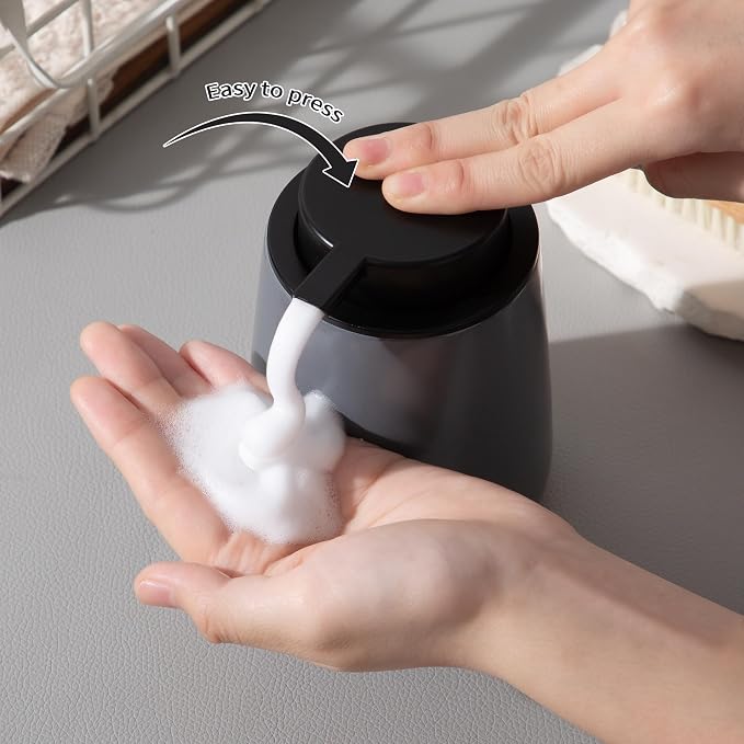 Enra Gray Foaming Soap Dispenser, Ceramic Foam Hand Soap Dispenser Modern | 12oz Ceramic Body with Easy-Press Pump.Neutral Finish Complements Sinks,Countertops,Kitchens and Contemporary Home Spaces.