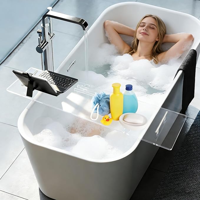 Clear Acrylic Bathtub Tray with Handles, Multiple Sizes Bath Tray, Bathtub Caddy for Bathroom Spa (35.4 * 9.45in)