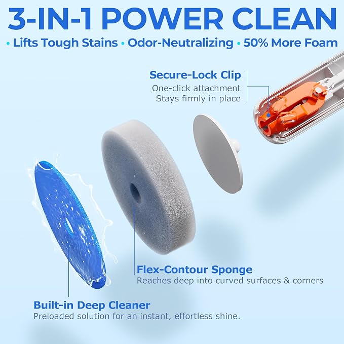 Disposable Toilet Brush Set with Caddy, 1 Handle, 54 Refills | Touch-free eject, secure-lock refill head, 17 in handle, auto-open floor caddy, 54 preloaded sponge refills for toilet bowls
