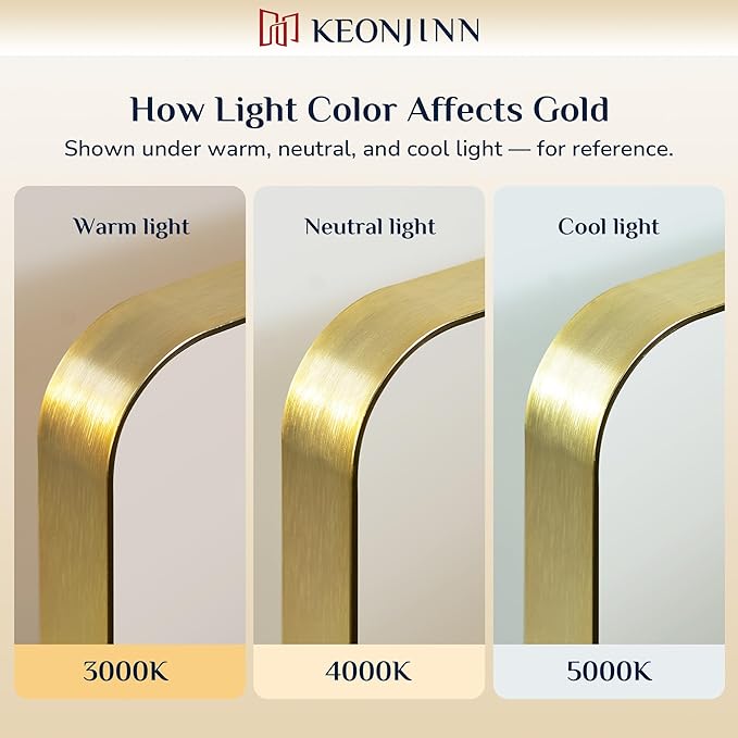 Keonjinn 24 x 30 Inch Gold Bathroom Mirrors for Over Sink, Tempered Glass | Brushed Finish, Brass Vanity Mirror, Anti-Rust Aluminum Frame, Rounded Rectangle, French Cleat Mount, Ideal for Home Décor