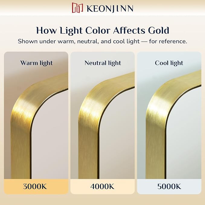 Keonjinn 24 x 32 Inch Brushed Gold Bathroom Vanity Mirror, Tempered Glass | Brass Bathroom Mirrors for over Sink, Anti-Rust Aluminum Frame, Rounded Rectangle, French Cleat Mount, Clear Reflection