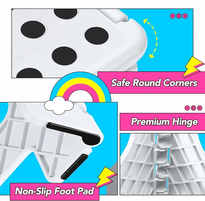 Delxo 9 Inch Kids Step Stool,300 Lbs Folding Step Stool for Toddler White | Foldable Step Stool,Non-Slip Foot Stools with Handle, Lightweight Collapsible Stool for Kitchen,Bathroom,Bedroom,Garden