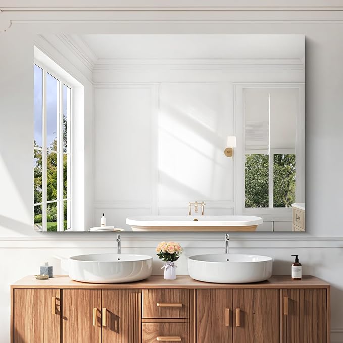 KOCUUY Large Frameless Mirror, 55"x40" Bathroom Mirror for Over Sink, Upgraded Shatterproof, Large Rectangle Unframed Mirror for Wall, Bedroom, Living Room, Entryway, Hang Horizontal/Vertical