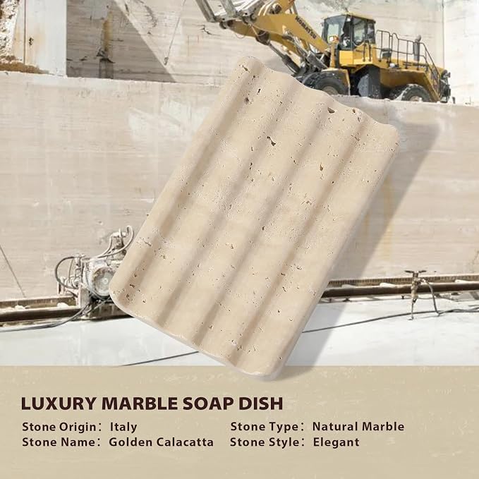 Natural Travertine Soap Dish for Bathroom Shower, Marble Soap Tray Travertine Dish for Bathroom, Stone Soap Tray for Sink, Stripe Grooves Soap Saver Keep Soap Bars Dry Easy Clean
