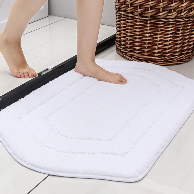 COSY HOMEER Non-Slip Bath Mat Extra Thick Absorbent Plush Washable | 24"x36" White Non-Slip Extra Thick Plush Absorbent Machine Washable Bath Mat Bathroom Rug Floor Tub Shower