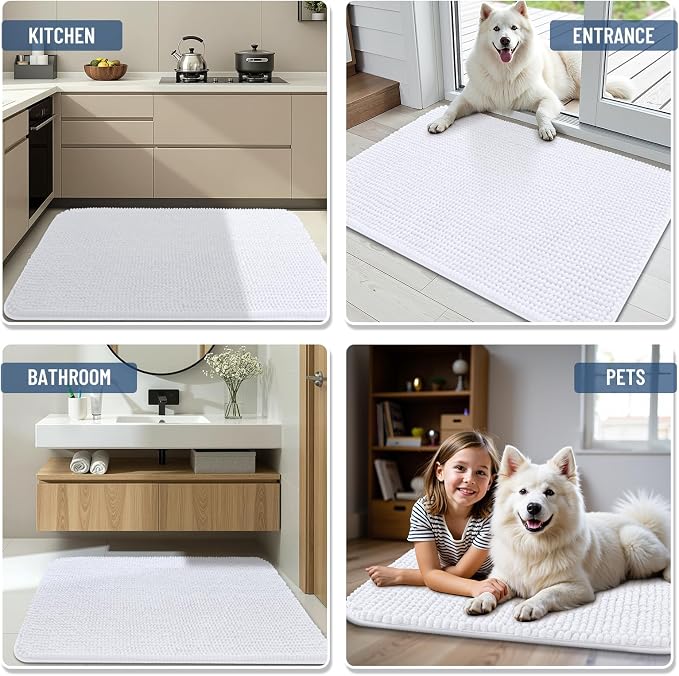 Arotive Chenille Bathroom Rugs 47x32, Soft Absorbent Bath Mat, White | Rubber Backing, Machine Washable Dry Bath Mats for Bathroom Floor, Tub and Shower, Home Decor Accessories