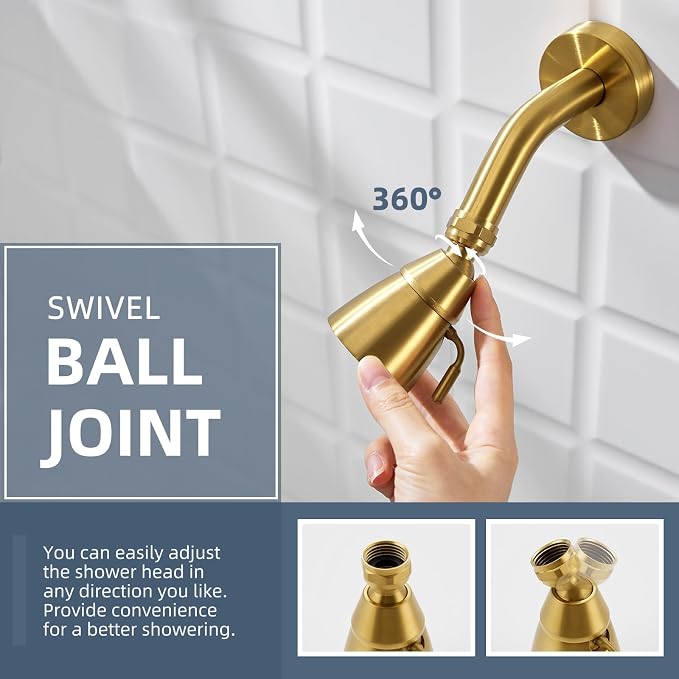 Angle Simple High Flow Shower Head Adjustable, G 1/2, Brushed Dark Gold | Brass, High Pressure Shower Sprayer for Outdoor, Adjustable Angle and Water Flow, No Flow Restrictor, Easy to Wash Clean