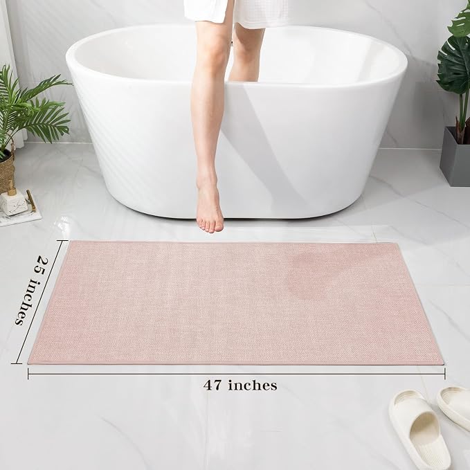 Bathroom Rugs Mat 47x25, Ultra Thin Non Slip Bath Mat Large Quick Dry Absorbent Bath Mat for Bathroom Floor, (Pink, 47"x25")