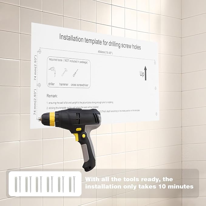 20" Foldable Shower Seat Wall Mounted, Folding Shower Bench for Shower Spaces, 450lbs Max Load for Inside Shower