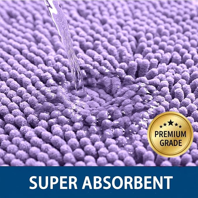 Bathroom Rugs Sets 2 Piece,Super Absorbent Chenille Bath Mats and U-Shaped Toilet Rug,Strong PVC Non Slip Backing,Microfiber Washable Dry Quickly Bath Mats for Bathroom(20"x32"+20"x20"U,Lavender)