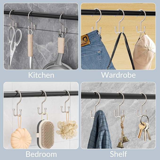 24 Pcs Shower Curtain Hooks, OEH Shower Curtain Rings, Durable Shower Curtain Hooks Rust Proof, Shower Rings for Curtain, Free Sliding Anti-Drop Double Shower Hooks for Shower Curtain Rod, Nickel