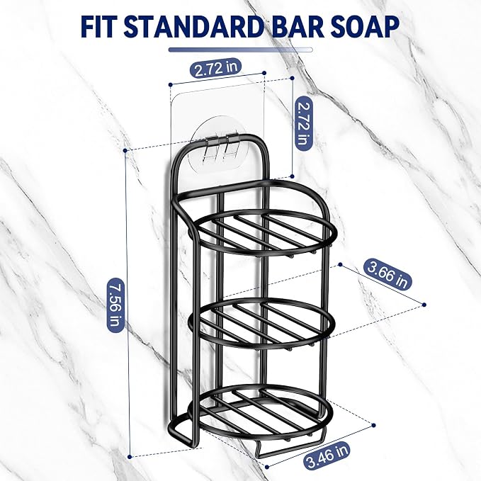 Yoshiky 3-Tier Shower Soap Shampoo Bar Holder, Self Adhesive & Freestanding Draining Bathroom Soap Dish Caddy for Bathroom Wall Accesories Decor