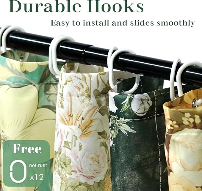 Shower Curtains for Bathroom, Boho Shower Curtain, Vintage Green Boho Floral Bathroom Decor Bath Curtain, Mid Century Waterproof Retro Farmhouse Patchwork Floral Shower Curtain, 72 X 84 Inches