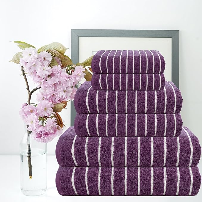CASA COPENHAGEN Ecstatic 6Pcs 100% Egyptian Cotton Large Designer Towels Gift Set- Purple, 600GSM, 2Bath 2Hand 2Washcloths, Bath Towels for Bathroom Set for Women & Men