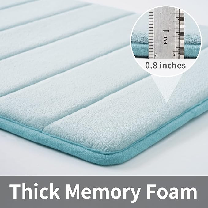 ROSMARUS Memory Foam Bath Mat, 20''x32'', Aqua Blue | Water Absorbent, Ultra Soft, Non Slip, Thick Foam, Bathroom Rugs for Floor & Tub, Machine Washable Care