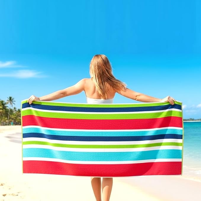 CASA COPENHAGEN Monaco Beach Towels Designed in Denmark Rough and Tough, Quick Dry, for Pool, Bath & Shower 30x60 inches 4 Pieces Cotton Beach Bath Towels Set - Rainbow Pink