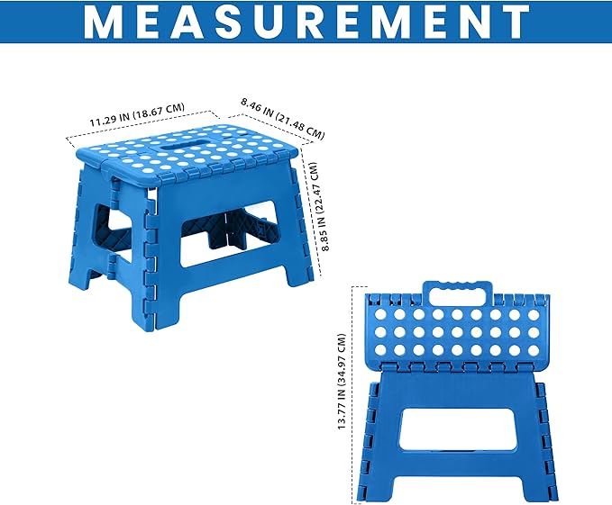 Utopia Home Folding Step Stool 9 Inch, Anti-Slip, Blue, 2-Pack | Foldable step stool with anti-slip surface, built-in handle, and 300 lbs support for safe home use.