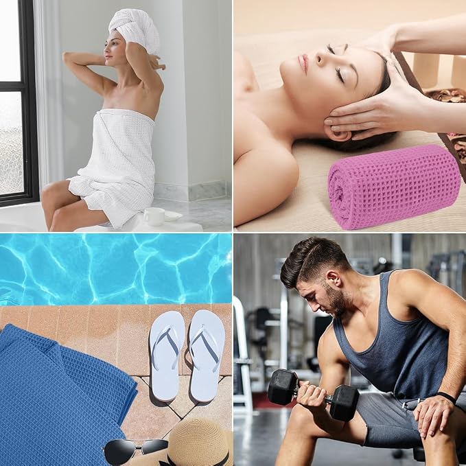 HOMEXCEL Waffle Bath Towels Set of 4 Pack, Waffle Towels for Bathroom | 400GSM Microfiber Waffle Bathroom Towel Set, Ultra Soft, Highly Absorbent, Quick Dry Towel for Gym, Shower, Spa, 30 x 60 Inch