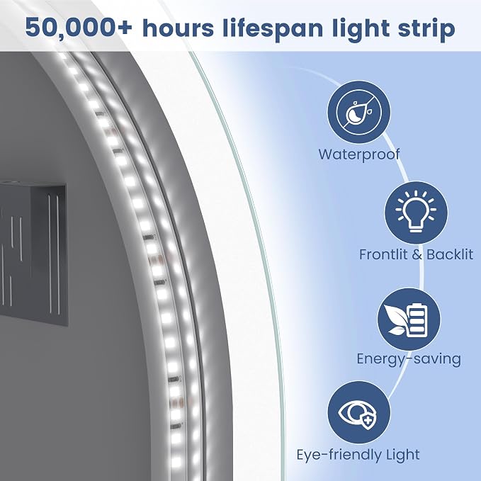 STARLEAD 32"x20" Arched LED Bathroom Mirror with Bluetooth Speaker, Dimmable Lighting, 3 Color Temperature, Anti-Fog, Touch Control Wall Mounted Vanity Mirror