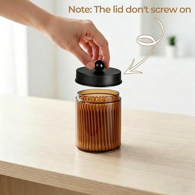 Amolliar Amber Glass Apothecary Jar Qtip Holder Metal Lids 4pc/Amber-black | Bathroom Decor Countertop Vanity Storage Organizer Set for q tip holder,Cotton Swabs/Rounds,Makeup Sponges,Cute Stickers