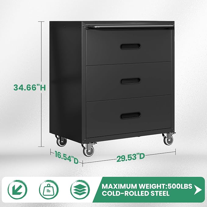 Garage Tool Cabinet Set,Heavy Duty Steel Rolling Tool Chest with Lockable Doors & Adjustable Shelves