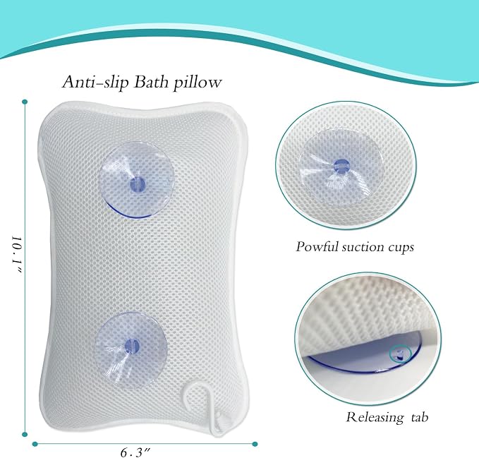 Bath Pillows for tub,Home Spa Pillows for Bathtub, Hot Tub,Head and Neck Support with 2 Strong Suction Cups,New Blue