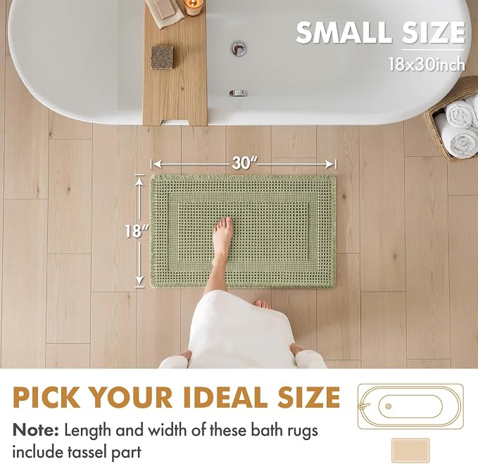 MIULEE Set of 2 Waffle Bathroom Rugs Sage Green Boho Bath Mat 18x30 in | Looped Design, Super Absorbent, Non Slip, Washable, Ultra Soft, Rubber Backed, Bathroom Mats for Floor Tub Shower
