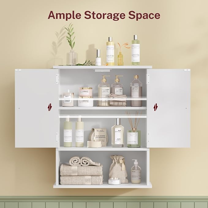 Bathroom Wall Cabinet, Over The Toilet Space Saver Storage with Barn Doors & Adjustable Shelf, Hanging Medicine Cabinet, White 7.1" D x 15.4" W x 19.3" H