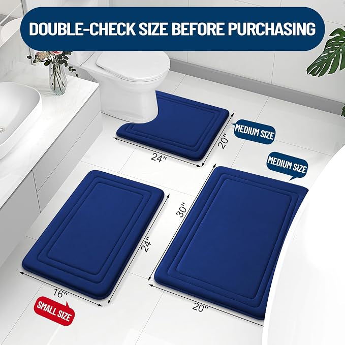 Grandaily Memory Foam Bath Mat Rug 47x17, Ultra Soft, Non-Slip and Absorbent Bathroom Rugs, Machine Wash Dry, Comfortable Bath Carpet for Bathroom Floor, Tub and Shower, Navy Blue