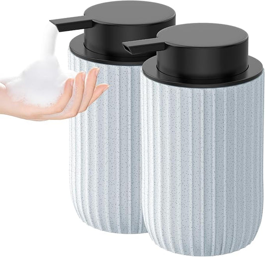 Ceramic Foaming Hand Soap Dispenser, 12 oz Bathroom Soap Dispensers 2Pack | Lotion Dispenser for Kitchen, Refillable Matte Streaks Soap Dispenser with Large Pump (Blue)