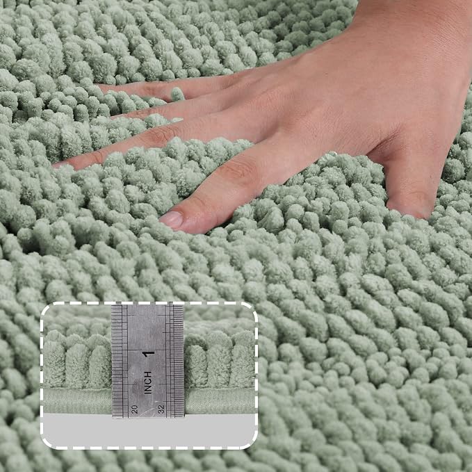 Turquoize Non Slip Shaggy Chenille Microfibers Bathroom Rug Sage Bathroom Mat Extra Long Bath Rug 59 x 20 Kitchen Rugs and Mats, Super Water Absorbent & Soft Washable Bath Rug for Kitchen, Sage