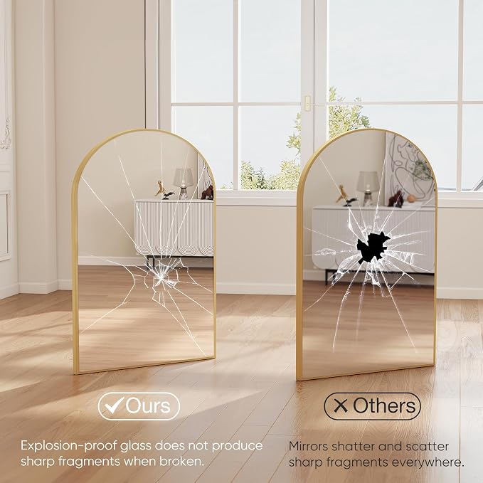 NEWBULIG 20X30 Inch Arched Bathroom Wall Mirror for Over Sink, Gold | Wall Vanity Mirror with Tempered Glass, Anti-Rust Arched Metal Framed, Hanging or Leaning, Farmhouse Home Decor