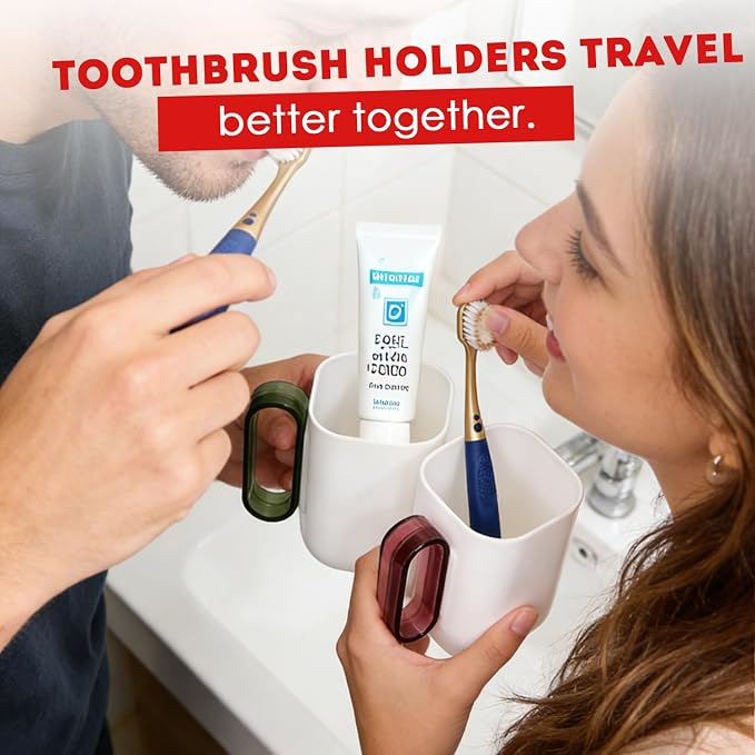 Travel Toothbrush Holder,Toothbrush Holder and Rinse Cup with Handle Toothbrush Travel Case,Multifunctional Toothbrush Cup,Large Capacit Travel Toothbrush Holder with Mouthwash Cup(Purple+Green)