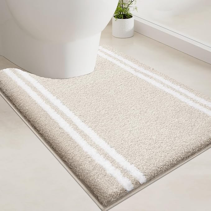 PURRUGS Bathroom Rug, Bath Mat, 20" x 24" U-Shaped, Beige | Machine Washable, Non-Slip, Waterproof TPR Backing, Super Absorbent, Quick Dry, Contour Rug for Toilet Base