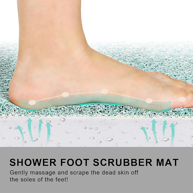 0.6" Extra Thick Non Slip Shower Mat, PVC Loofah Shower Mat with Drain, Quick Drying Bath Mat for Inside Shower, Bathtub Mats Foot Scrubber for Elderly, Bathroom, Kitchen, Wet Areas(Blue 16x39)