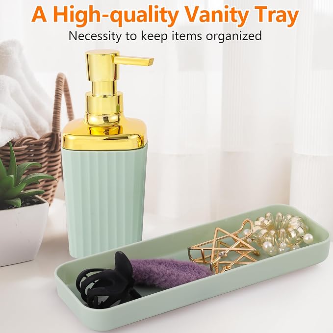 9 PCS Green Bathroom Accessories Set with Trash Can Bathroom Accessory | All-in-One Kit with Trash Can,Toothbrush Holder,Soap Dispenser,Toothbrush Cup,Vanity Tray,Soap Dish,Toilet Brush etc for Home