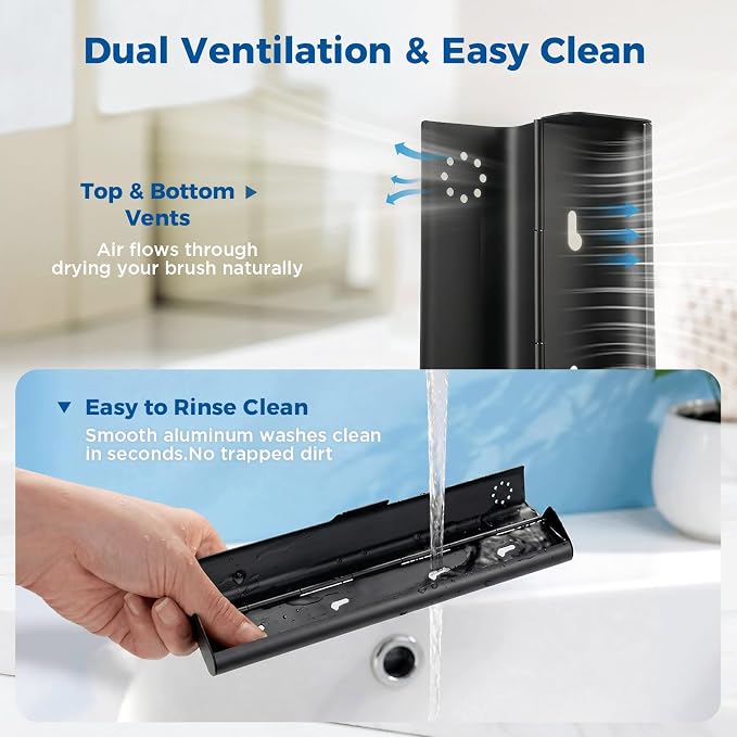 Toothbrush Travel Case Aluminum, Portable Toothbrush Holders Travel, Manual Toothbrush Case Container for Traveling, Bathroom, Camping, Business Trip-1Pack Black