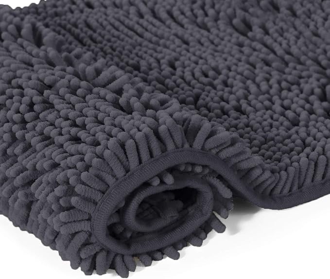 LuxUrux Runner Bath Mat-Extra-Soft Plush Bath Shower Bathroom Rug,1'' Chenille Microfiber Material, Super Absorbent Shaggy Bath Rug. Machine Wash & Dry (21 x 59 Inch, Charcoal)